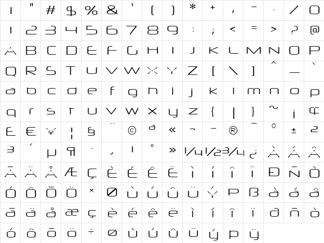 Neuropol X Lite Regular  glyph index