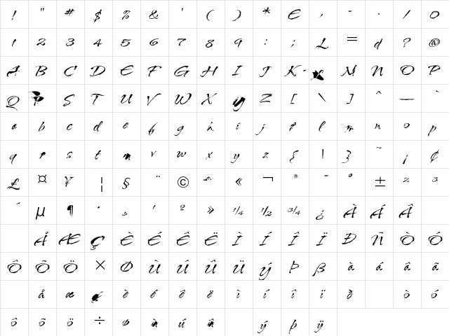 Arid ITC Regular  glyph index