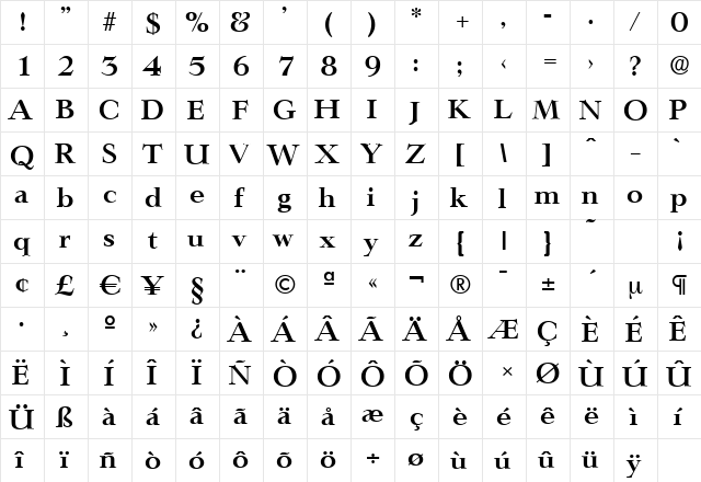 LingwoodSerial Bold  glyph index