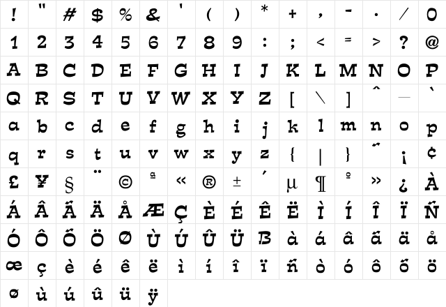 EstroFont Regular  glyph index