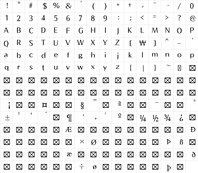 쇄̴ Regular  glyph index