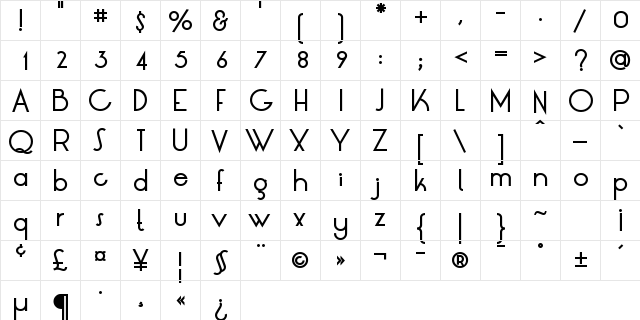 LT Oksana Medium Bold  glyph index