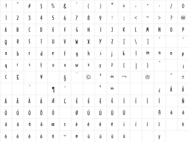 Arquitectura Regular  glyph index