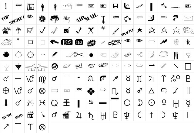 Dingbat3 Regular  glyph index