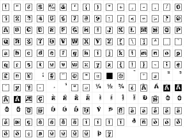 SwissCheeseFrames Regular  glyph index