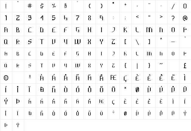 Cully Regular  glyph index
