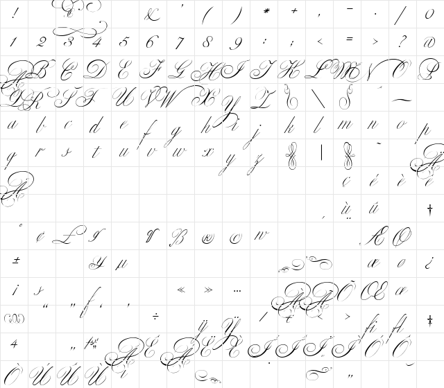 Classic AltCaps Regular  glyph index