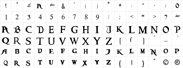 Caribbean Regular  glyph index