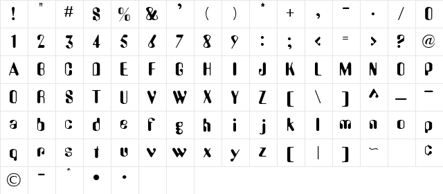 AUGUST Regular  glyph index