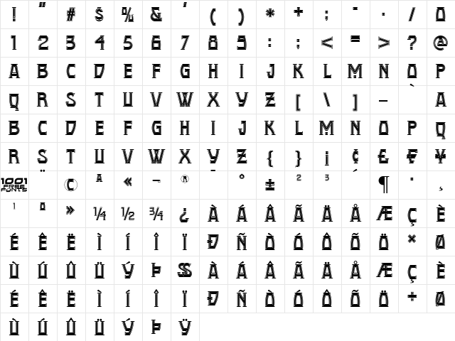 Conquistadorman NF Regular  glyph index
