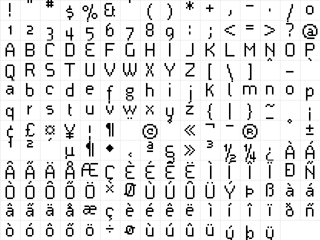 UF PT Bossa Duo Regular  glyph index