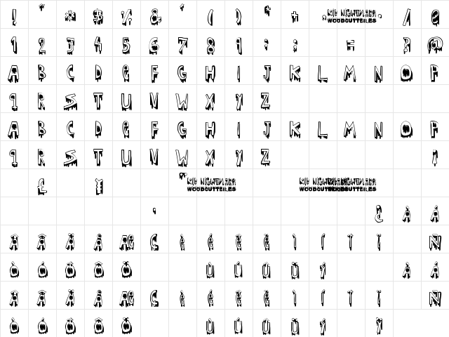 Kid nightmare Regular  glyph index