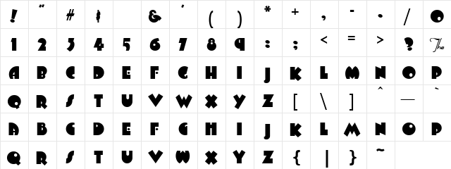 bomb Regular  glyph index