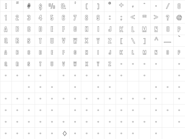 Rsdeusex Hollow Regular  glyph index