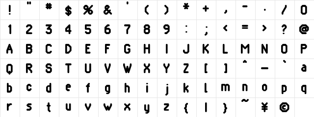 Pomcute Regular  glyph index