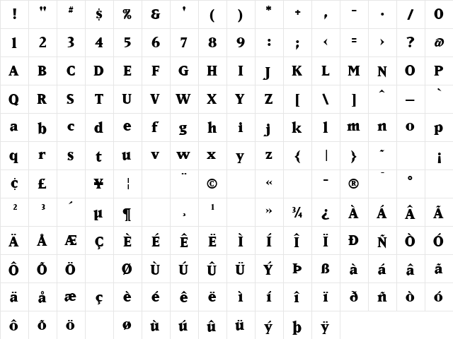 MatrixExtraBoldLining Bold  glyph index