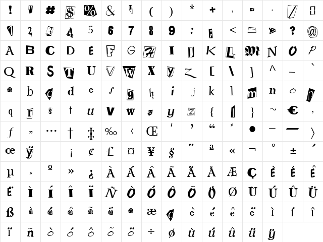 Kindergarden Regular  glyph index
