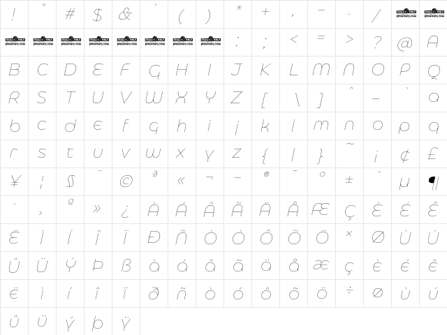 Eastman Alternate Trial Thin Italic  glyph index