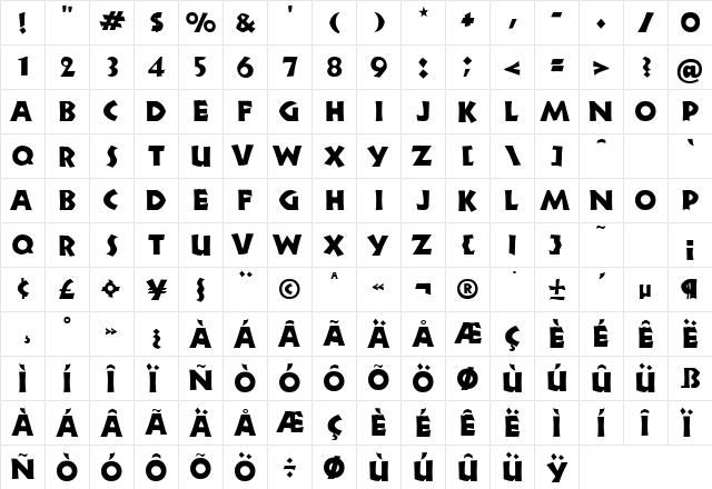 Zorba-Plain Regular  glyph index