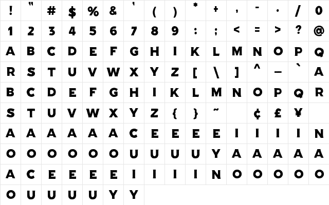 RECKFIELD-NORMAL Regular  glyph index