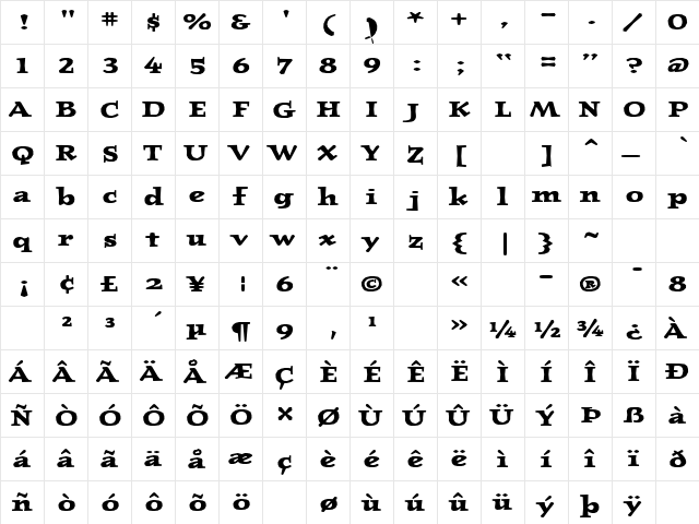JournalUltraBold Regular  glyph index