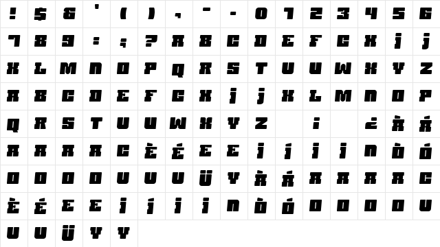 Calgary 88 Regular  glyph index