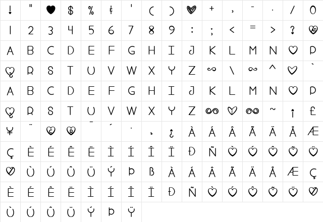 Fool For Love Regular  glyph index