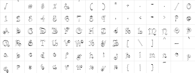 PC Pizazz Outline Regular  glyph index