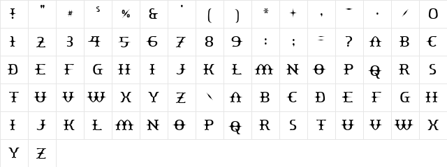 Yawnovision Regular  glyph index