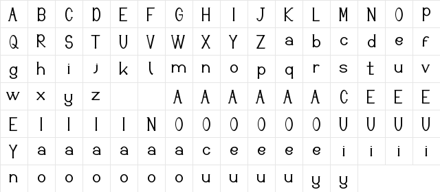 Justice Action Demo Serif Regular  glyph index