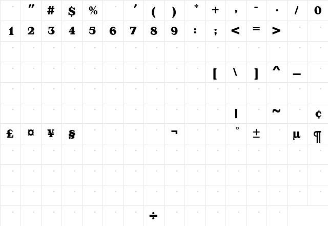 AppleyardBoldTab Medium  glyph index