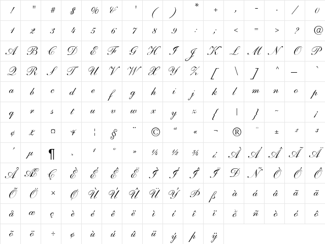 SarahAndanteDB Normal  glyph index