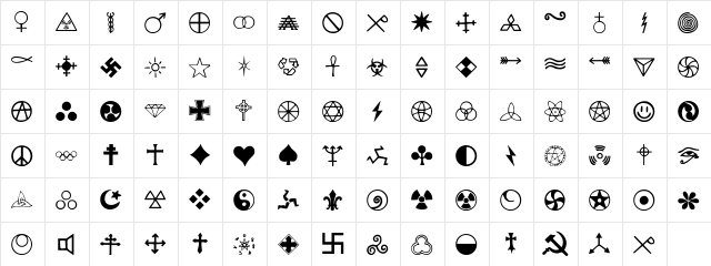 Zymbols Regular  glyph index
