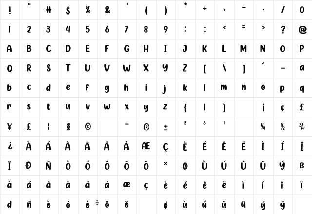 Almond Nougat Regular  glyph index