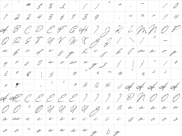 Amera Reguler  glyph index