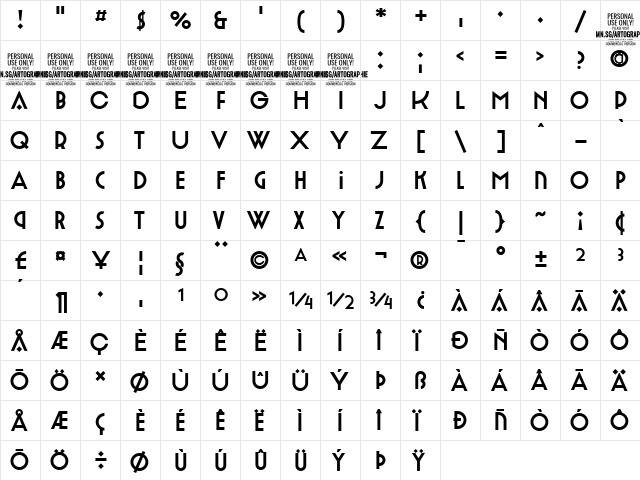 Artographie Bold Regular  glyph index