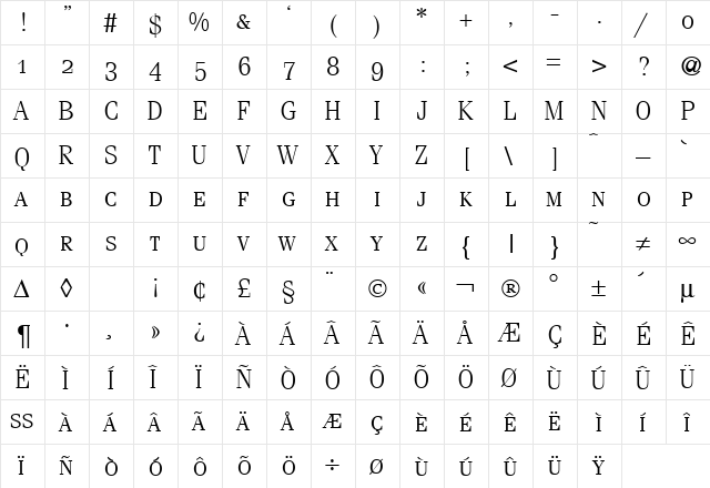FerventSmc Regular  glyph index
