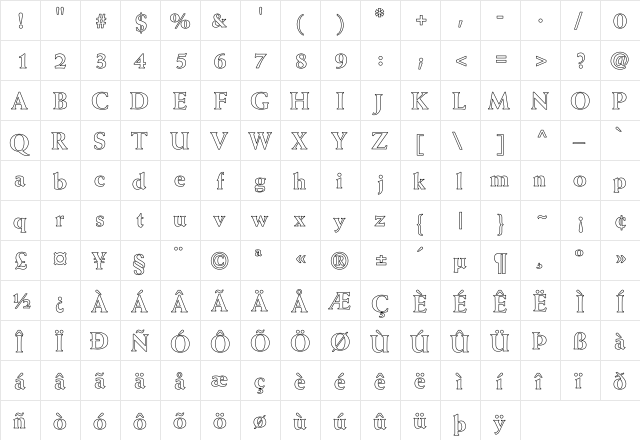 Weiss-ExtraBold Hollow Regular  glyph index