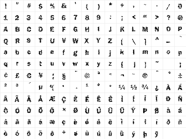 Funky25 Bold  glyph index