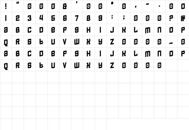 RhythmicallyAdmired Regular  glyph index