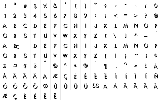 UlatraLights Regular Regular  glyph index
