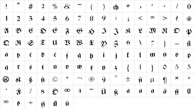 ZenFraxFreestyle Regular  glyph index