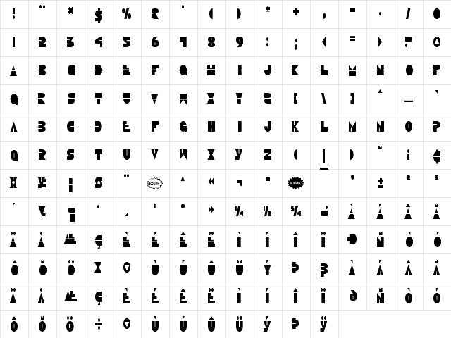 Disco Duck Condensed Condensed  glyph index