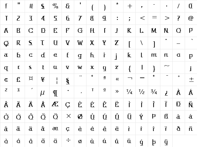 Odyssee Md ITC TT Medium  glyph index