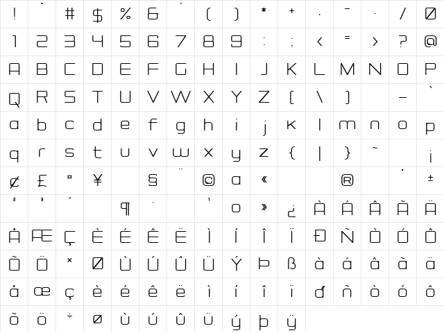 Rogueland Free Regular  glyph index