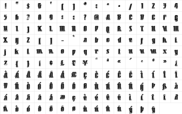 LittleDeuceCoupe Regular  glyph index