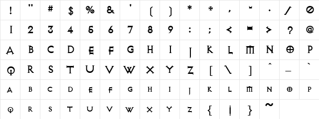 Lettro Target Regular  glyph index