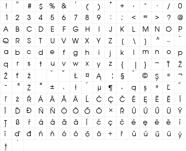 Avant Garde CE Book  glyph index