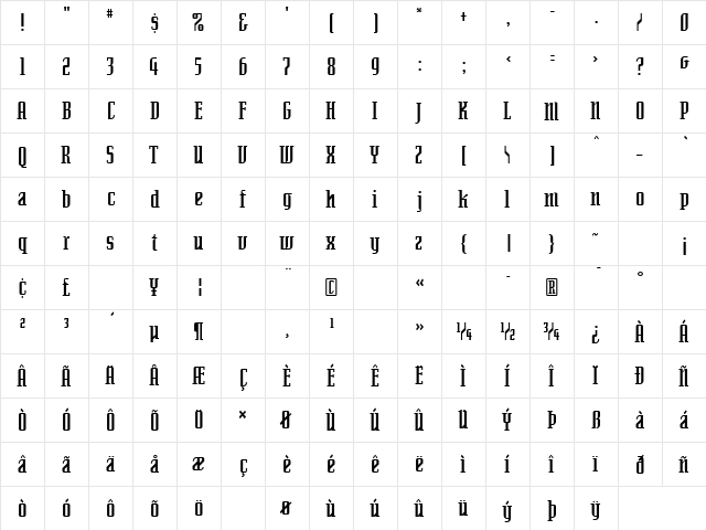 SenatorDemi Regular  glyph index