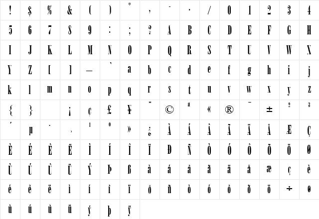 WinsomSSK Regular  glyph index